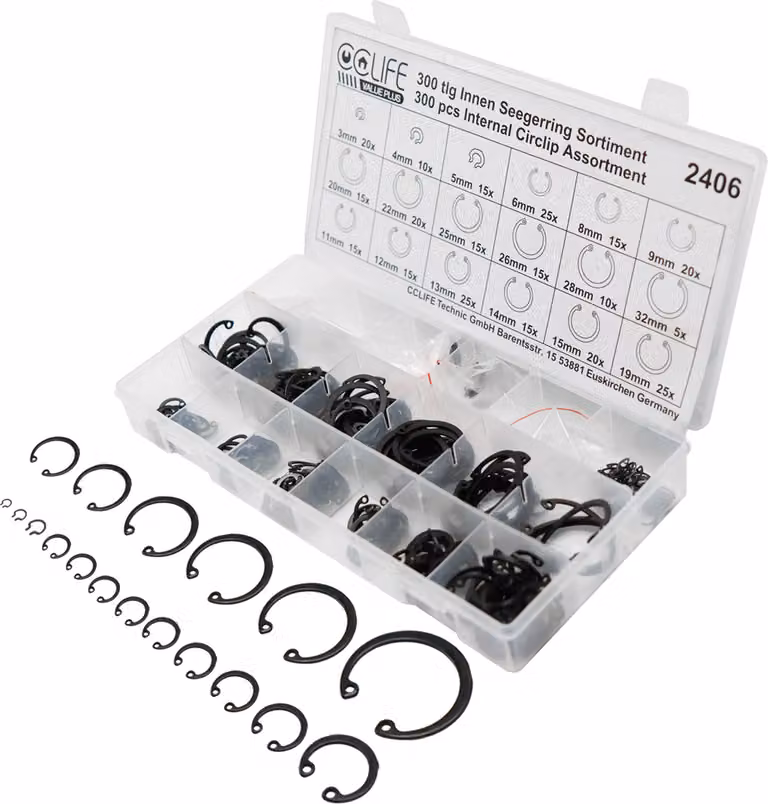 CCLIFE Strumento di assortimento di anelli di sicurezza interni 3-32mm 300pz automotive