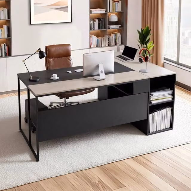Scrivania Direzionale a L C250243D-01 da Ufficio con Cassetti Mobiletto e Porta CPU in Legno e Metallo Portata 158,7 kg
