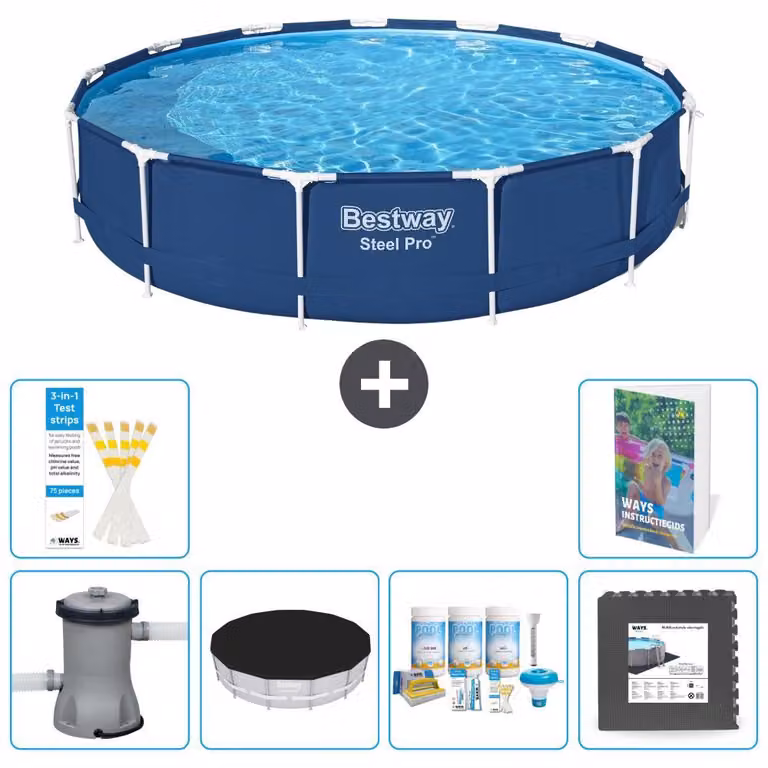 Piscina gonfiabile Bestway Steel Pro, rotonda, dimensioni 396x84 cm, composta da 5 parti, modello S238