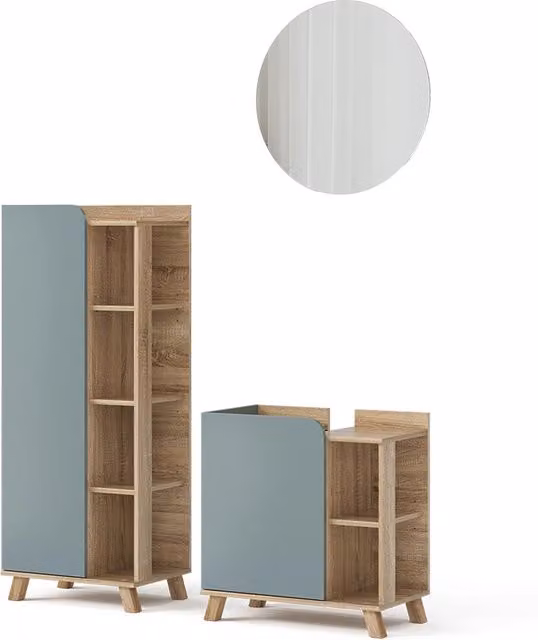 Set di mobili da bagno Karen Sonoma/Blu 3 pezzi Vicco