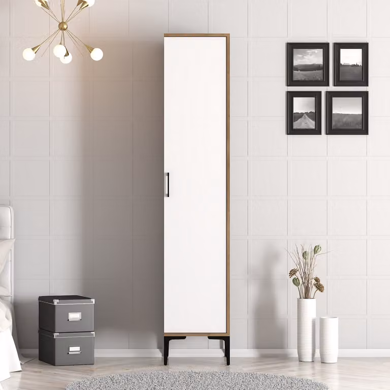Skye Decor, Kumsal S - Noce, Bianco, Armadio, Noce, 100% PANNELLI DI PARTICELLE RIVESTITI IN MELAMMINA, 40 x 201,4 x 47,5 cm