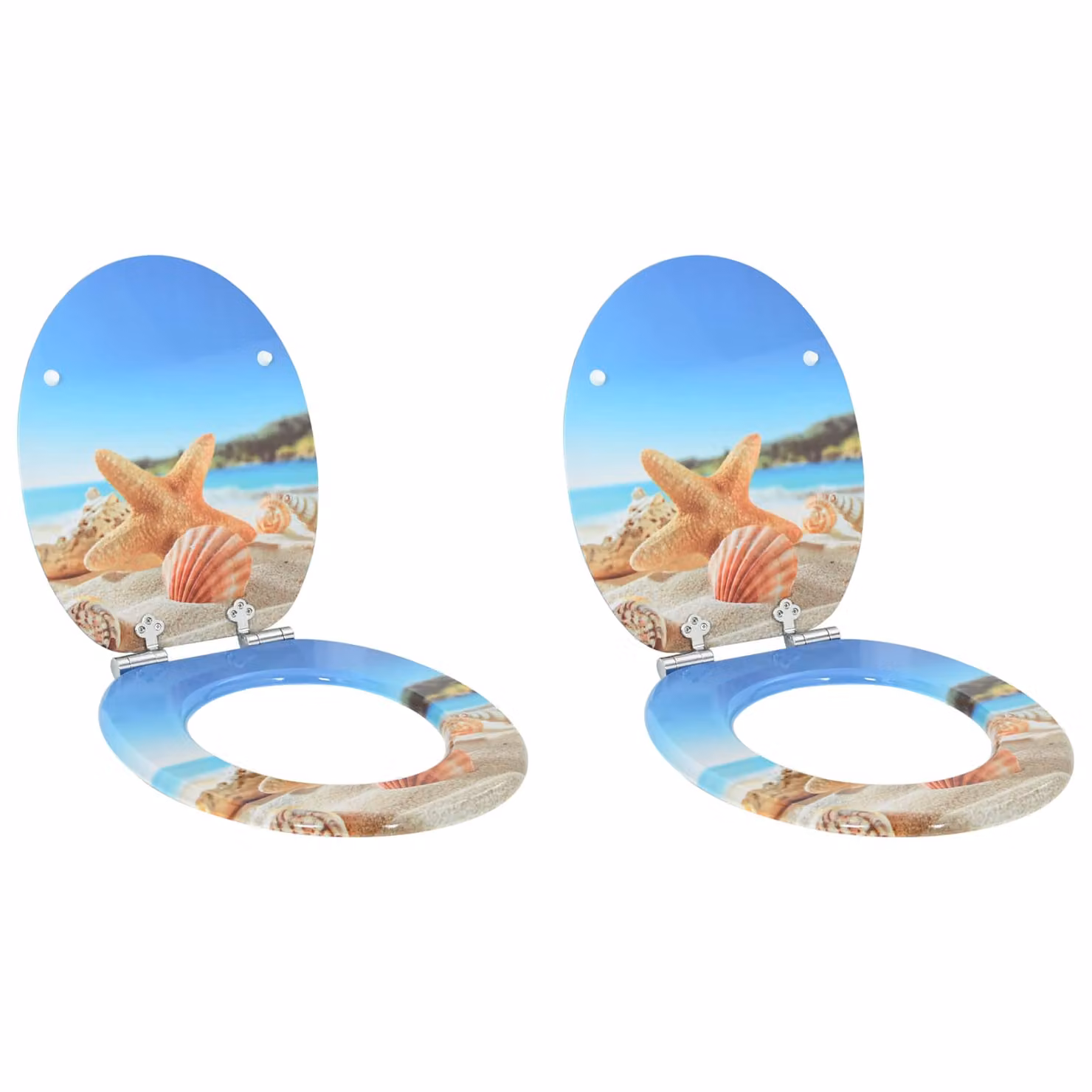 Set di 2 sedili per WC con design a conchiglia di mare vidaXL, blu e multicolore, L 44 cm x P 38 cm