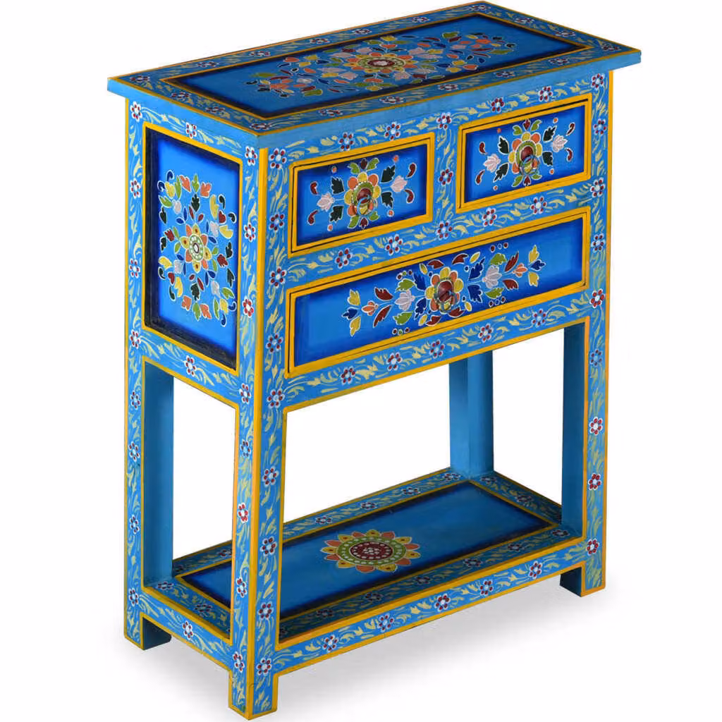 Credenza con Cassetti Massello di Mango Turchese Dipinta a Mano