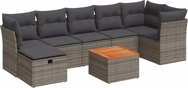 Set Divano da Giardino 8 pz con Cuscini Grigio in Polyrattan 3264735
