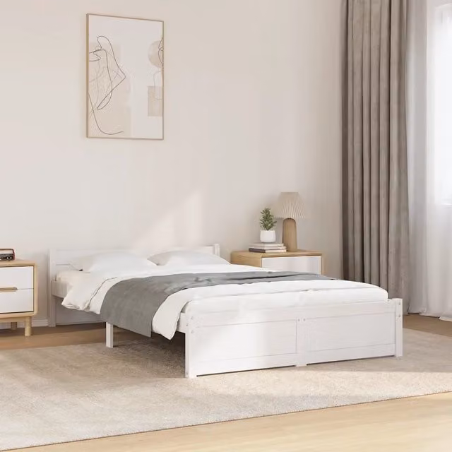 Giroletto vidaXL in legno massello di pino bianco laccato con doghe fisse L/P/H: 120 x 200 cm