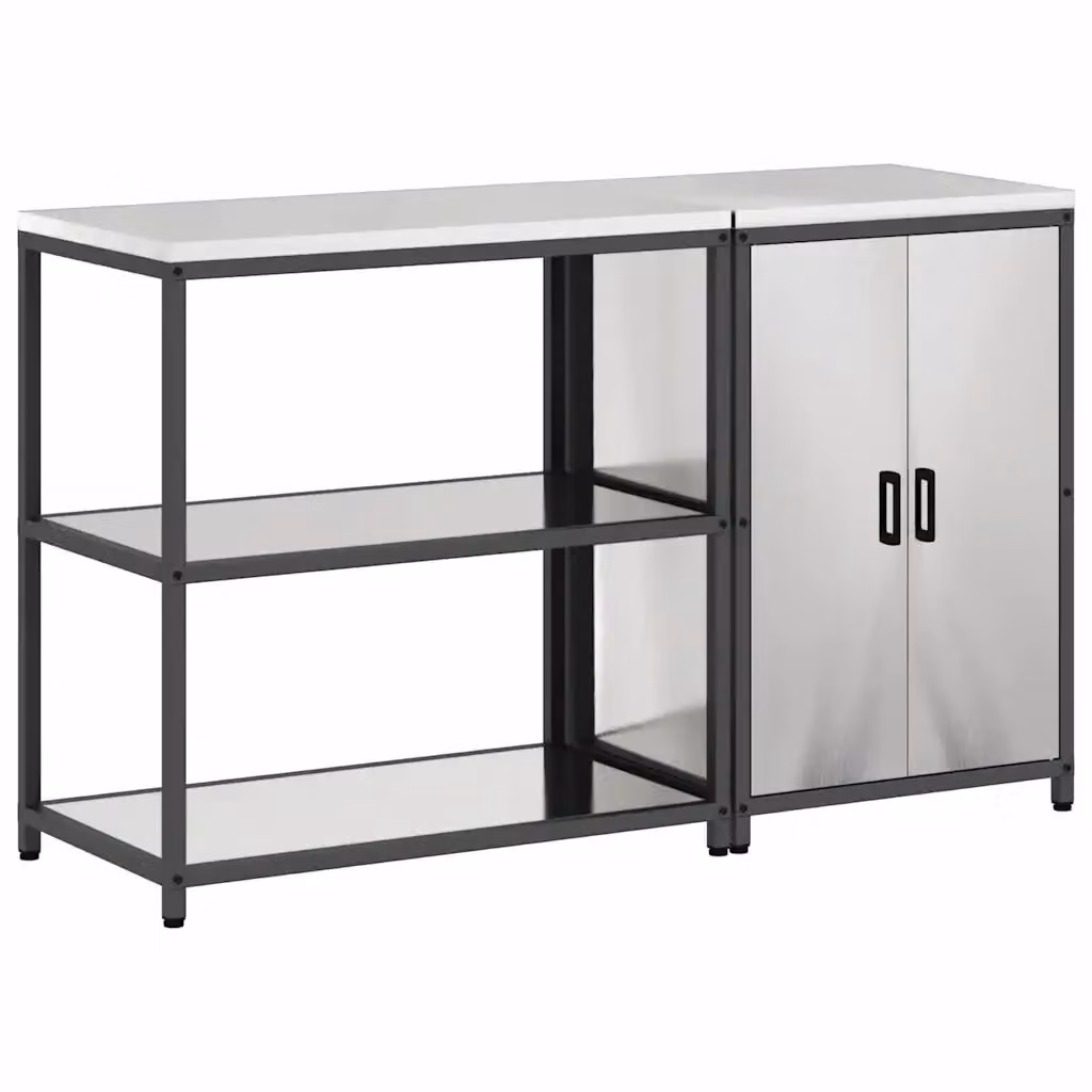 vidaXL Mobile Wall Unit Moderna in Metallo Argento e Bianco per Cucina o Giardino – 2