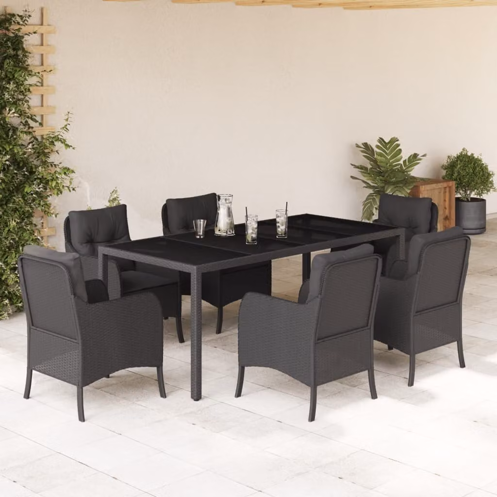 Maison Exclusive - Set da Pranzo da Giardino 7 pz Nero con Cuscini in Polyrattan