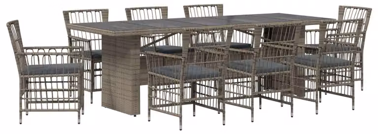 Set da esterno per 9 persone, colore grigio, realizzato in rattan sintetico
