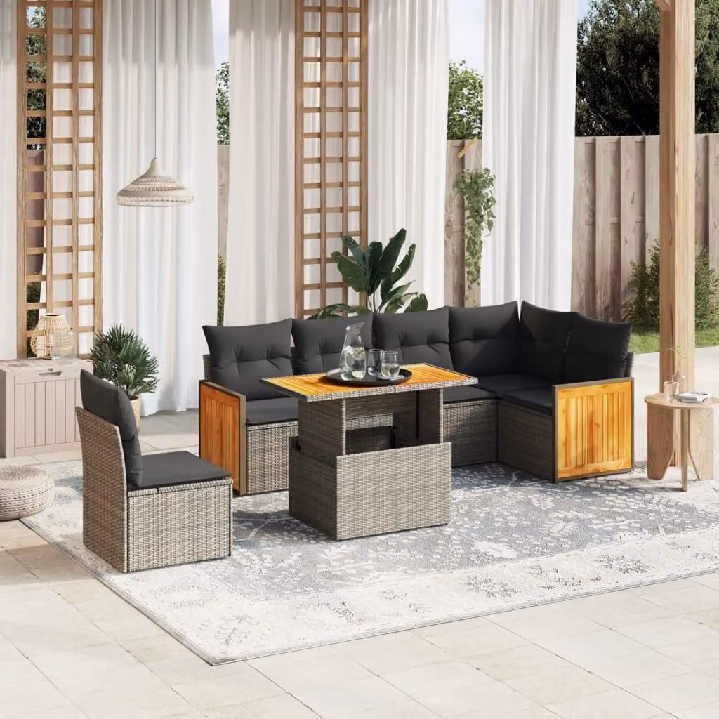 Maison Exclusive - Set Divani da Giardino 7 pz con Cuscini Grigio in Polyrattan