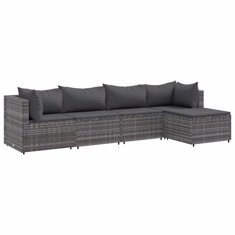 Set Divani da Giardino 5 pz con Cuscini in Polyrattan Grigio