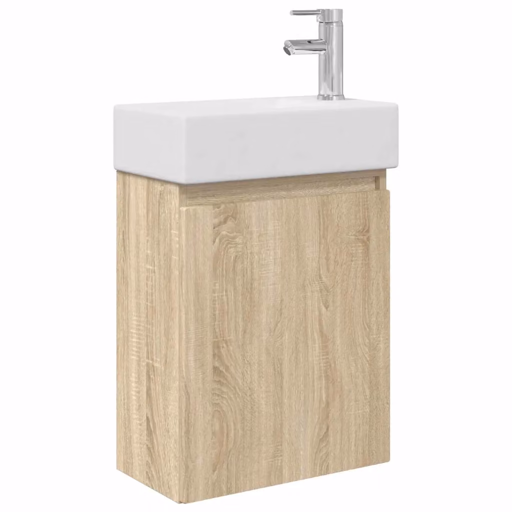 Mobile bagno sospeso vidaXL in rovere e bianco con lavabo in ceramica L: 45,5 cm, P: 22,5 cm, H: 84 cm – 2