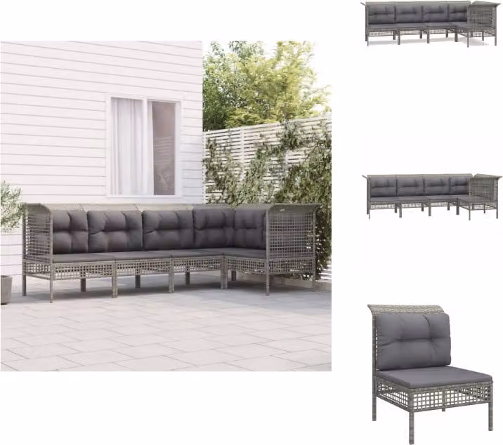 vidaXL Set da salotto da giardino 5 pezzi con cuscini in poly rattan grigio - Set di mobili da giardino