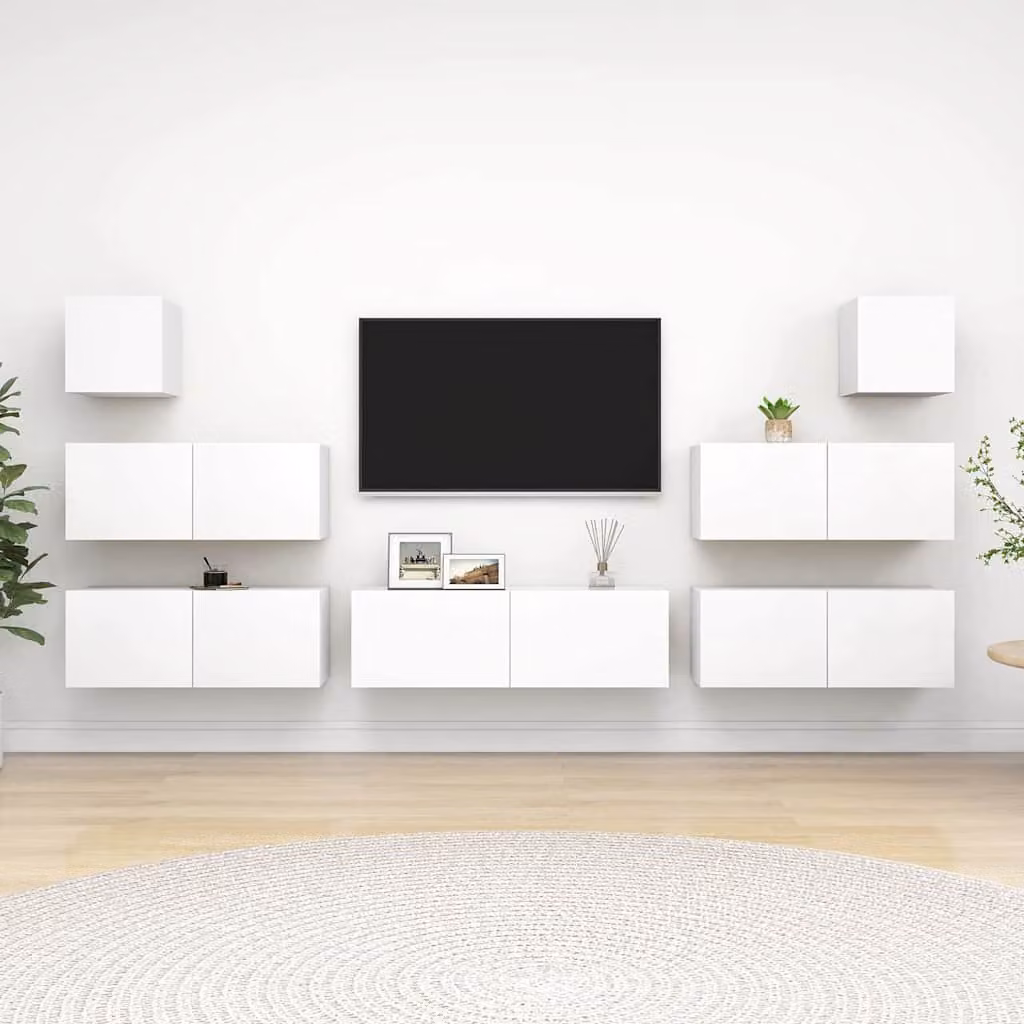 Set di mobili porta TV vidaXL da 7 pezzi in legno e MDF bianco opaco per soggiorno