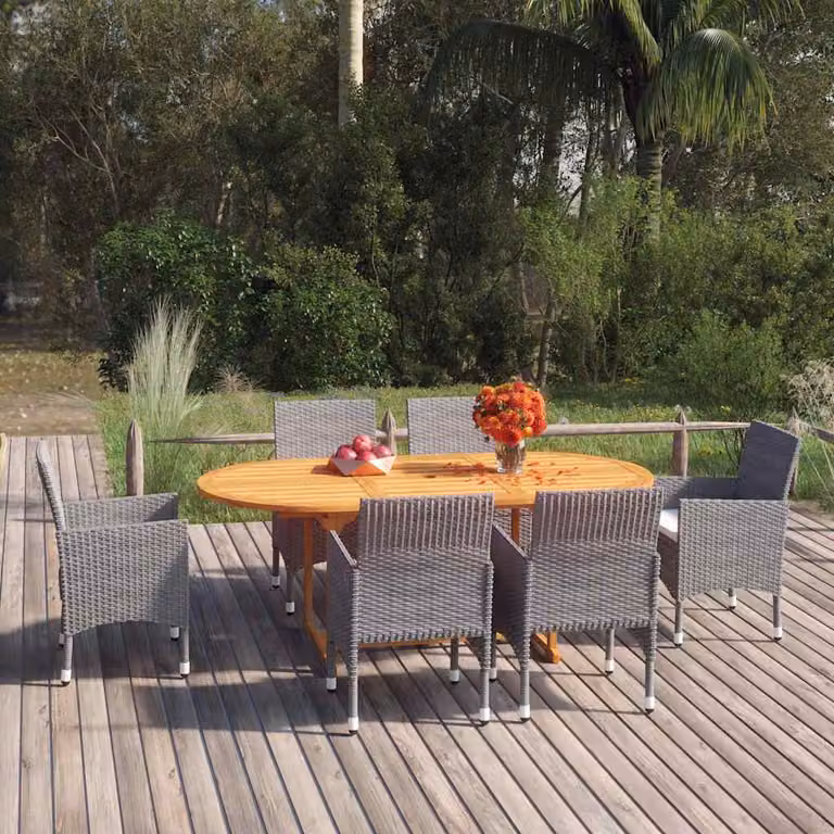Set da giardino vidaXL in legno di acacia e rattan grigio composto da 7 pezzi