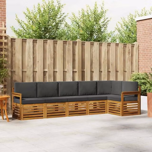 Set di divani da esterno 6 pz Naturale e Antracite Poliestere 3374877