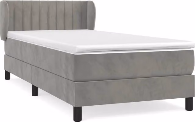 Letto singolo moderno con struttura imbottita in velluto grigio e bianco e materasso ibrido L/P/H: 200 x 90 x 25 cm – 1