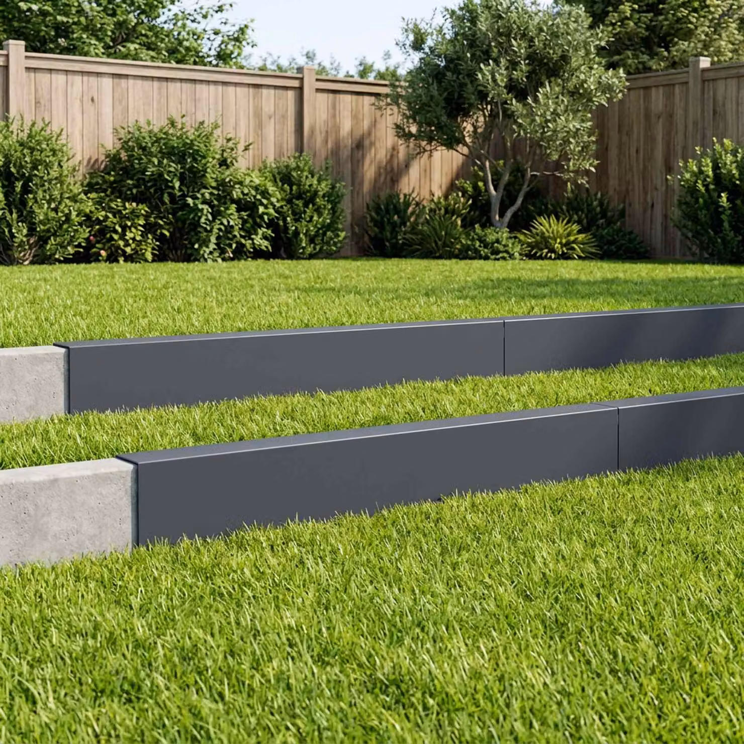 Set di 10 profili di copertura per giardino vidaXL in acciaio, colore antracite, L: 100 cm, P: 10 cm, H: 15 cm