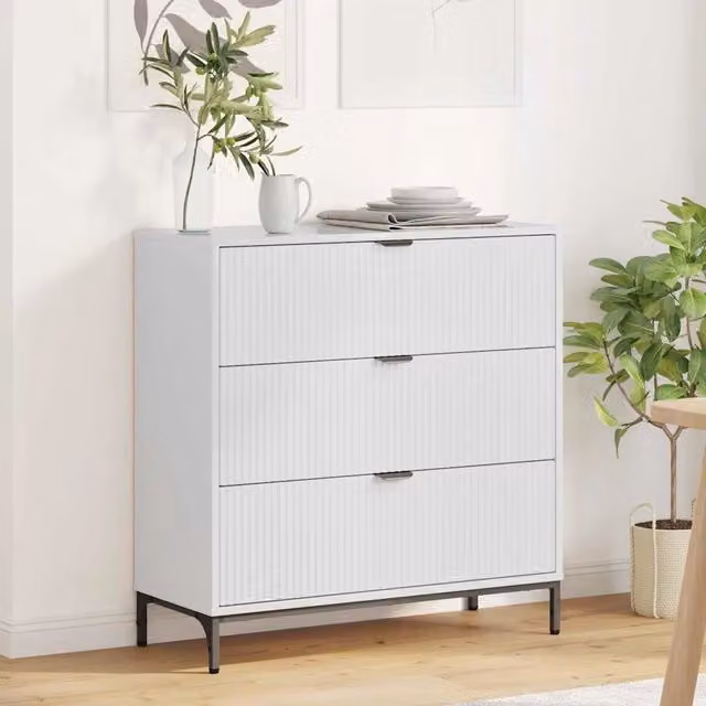 Credenza Buffet Moderna vidaXL in Legno Multistrato Bianco Lucido L: 79.5 cm, P: 33 cm, H: 82 cm