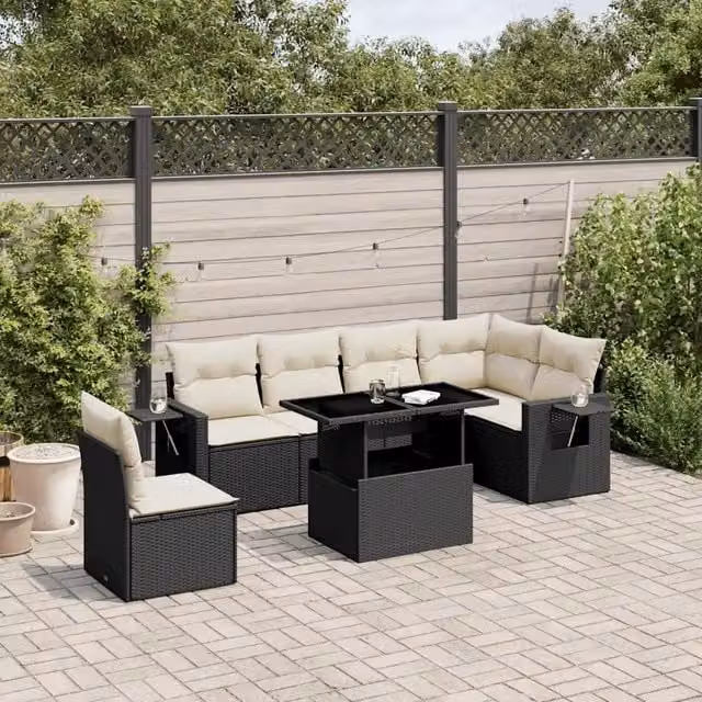 Set Divani da Giardino con Cuscini 7pz Nero Polyrattan 3267936