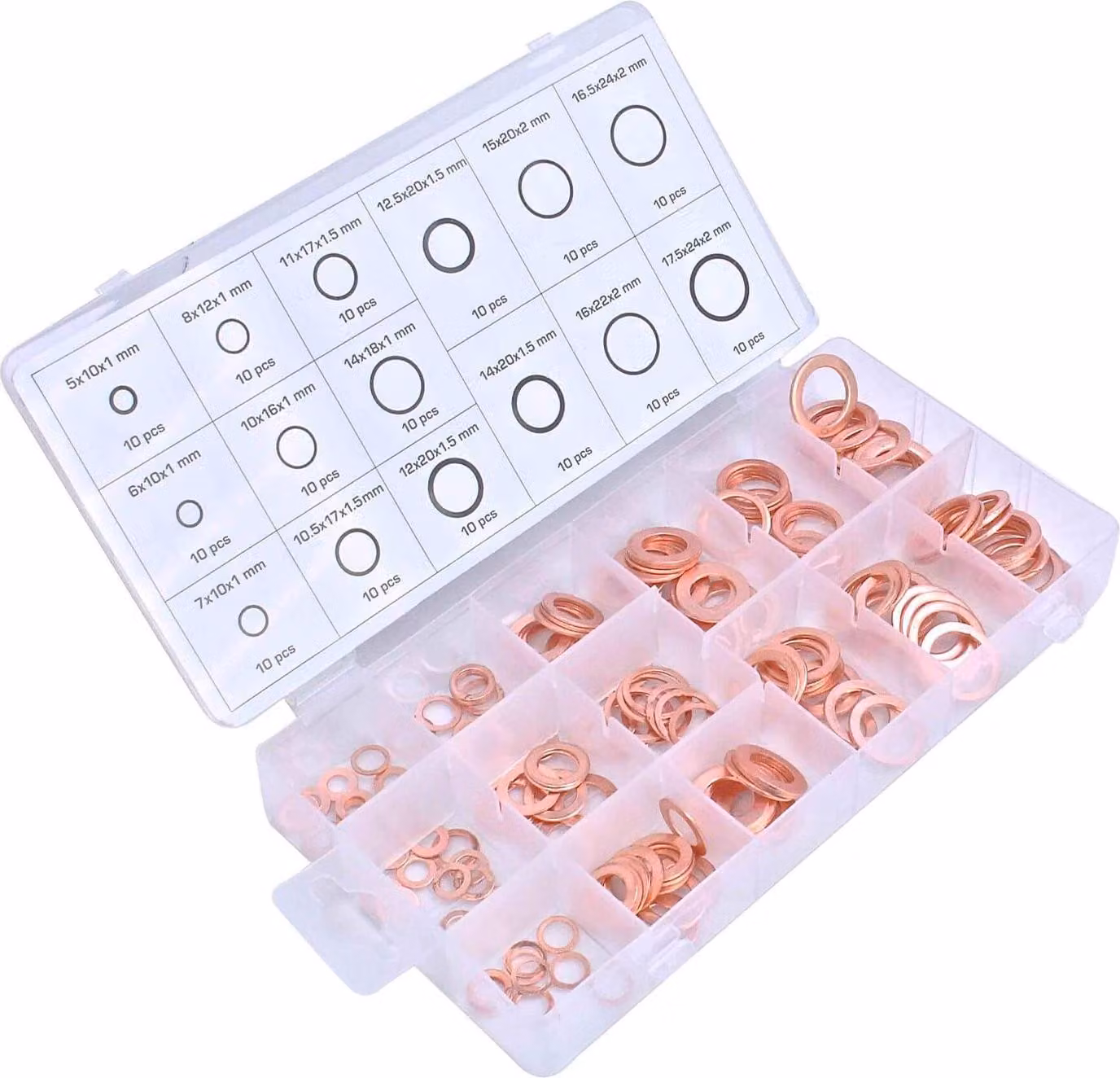 Kit-set assortimento rondelle in rame, guarnizione per il fissaggio degli accessori, 150 pezzi