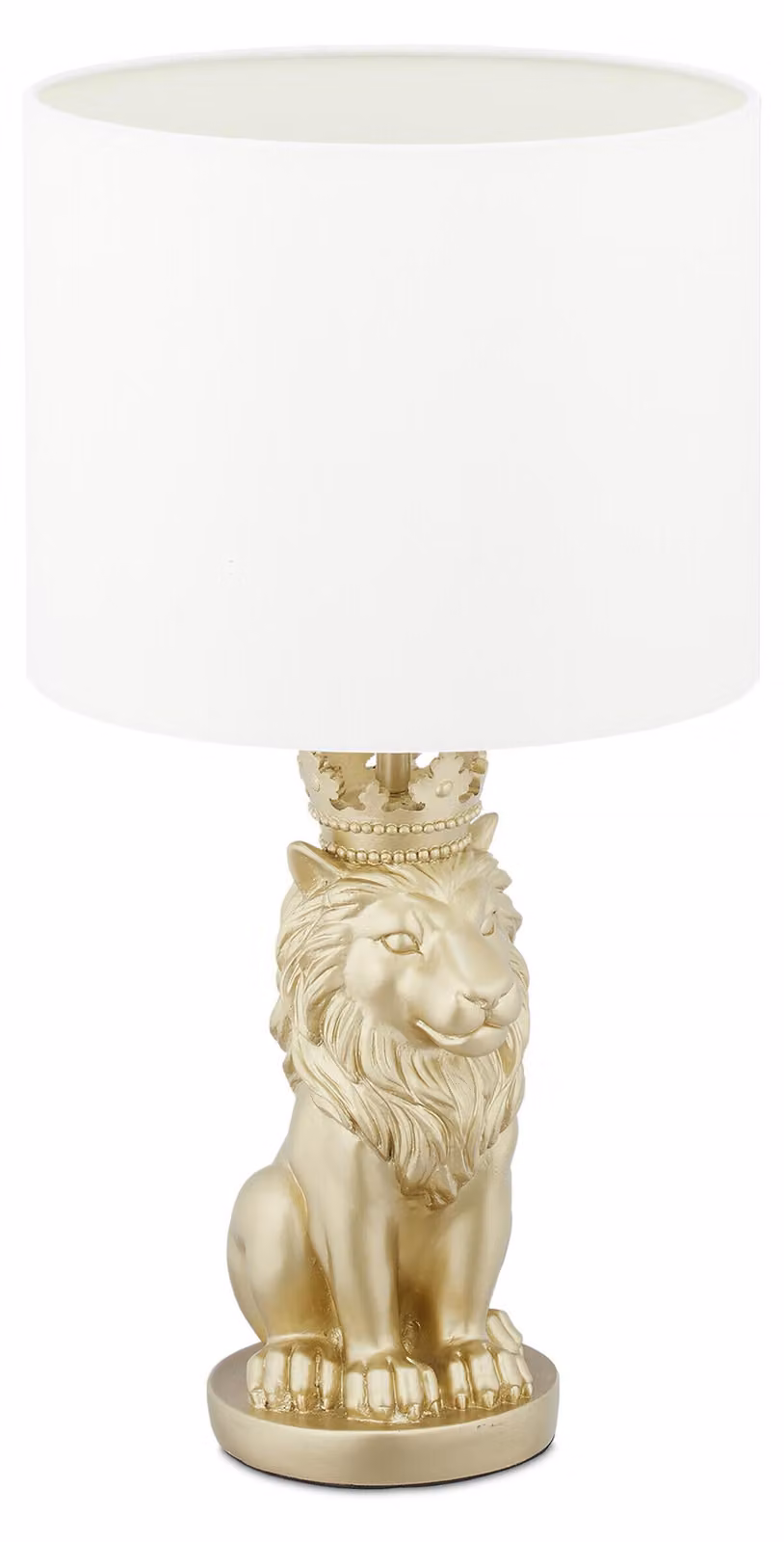 Lampada da tavolo Relaxdays "Leone", lampada da tavolo con paralume in tessuto, E27, elegante lampada da comodino, A x P: 47,5 x 25 cm, bianco/oro