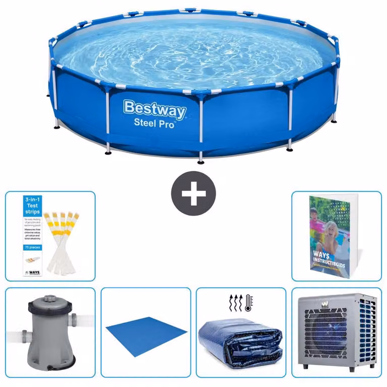 Piscina gonfiabile Bestway Steel Pro, rotonda, dimensioni 366x76 cm, composta da 5 parti, modello S278