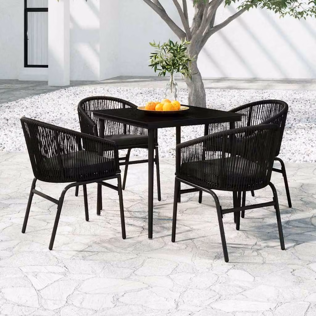 Set da pranzo per giardino vidaXL in metallo e vetro nero opaco, 5 pezzi