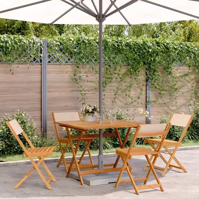 Set Pranzo da Giardino 5 pz Beige in Tessuto e Legno Massello 3281787