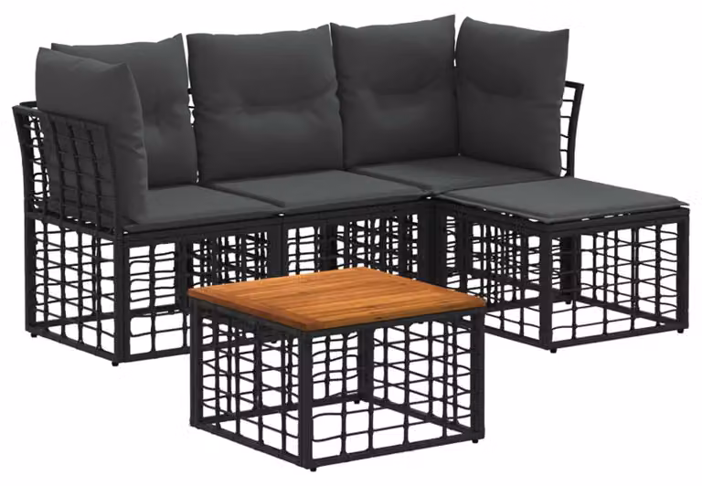 Set di divani da esterno 5 pcs Nero e Grigio scuro Poliestere