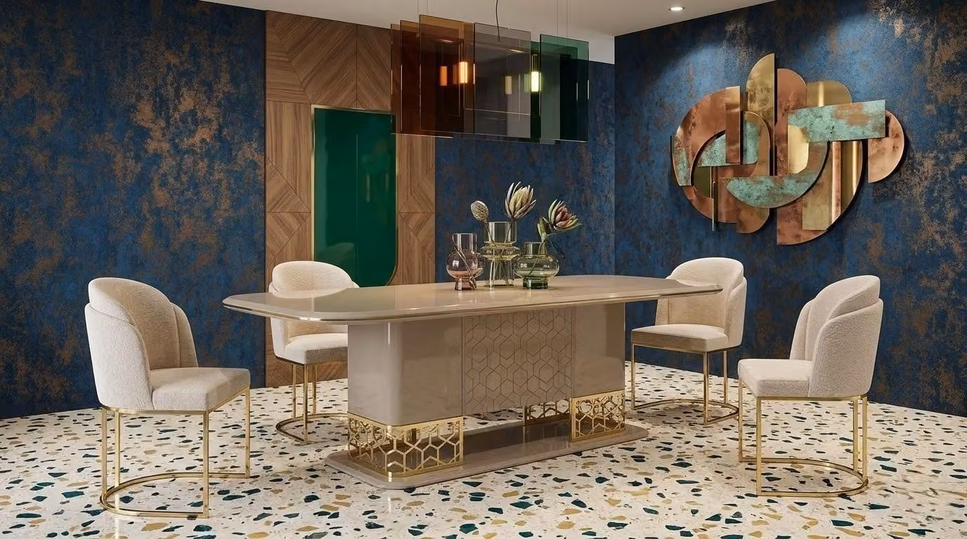 Set da pranzo confortevole con sedie comode, design