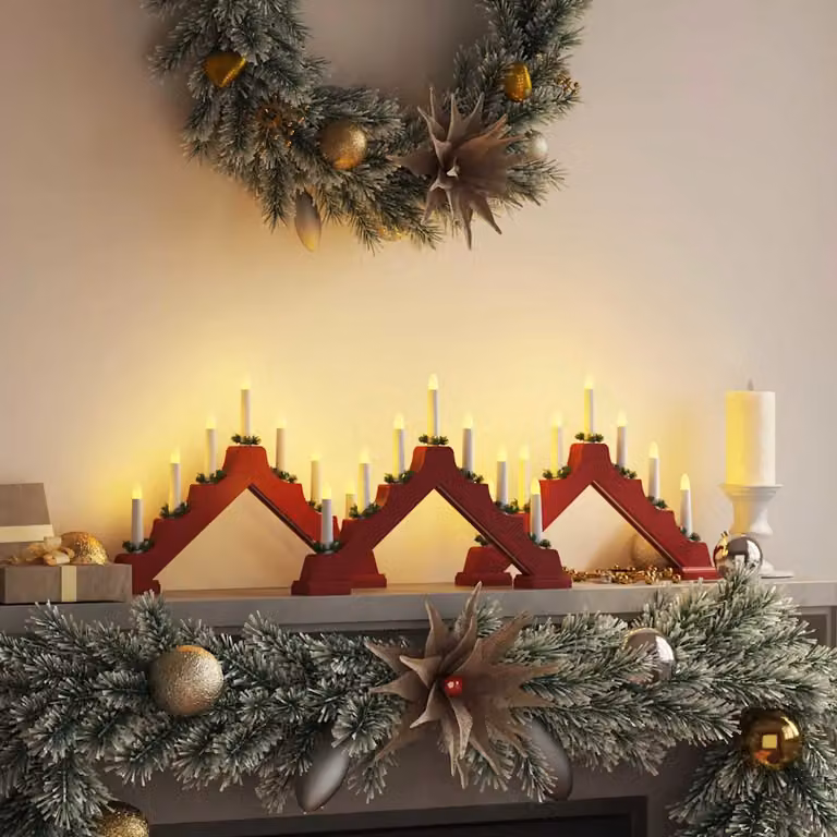 Ponte di Natale con 3 Candele a LED vidaXL, Colore Rosso, Luce Bianco Caldo