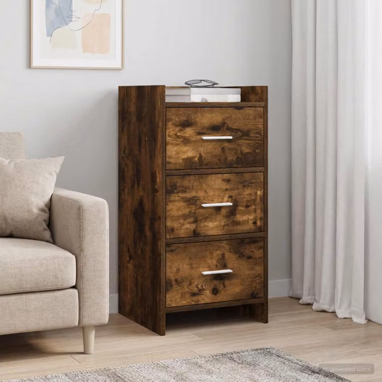 Credenza moderna vidaXL in legno ingegnerizzato e metallo, colore rovere fumo, L 40 cm x P 36 cm x H 80 cm