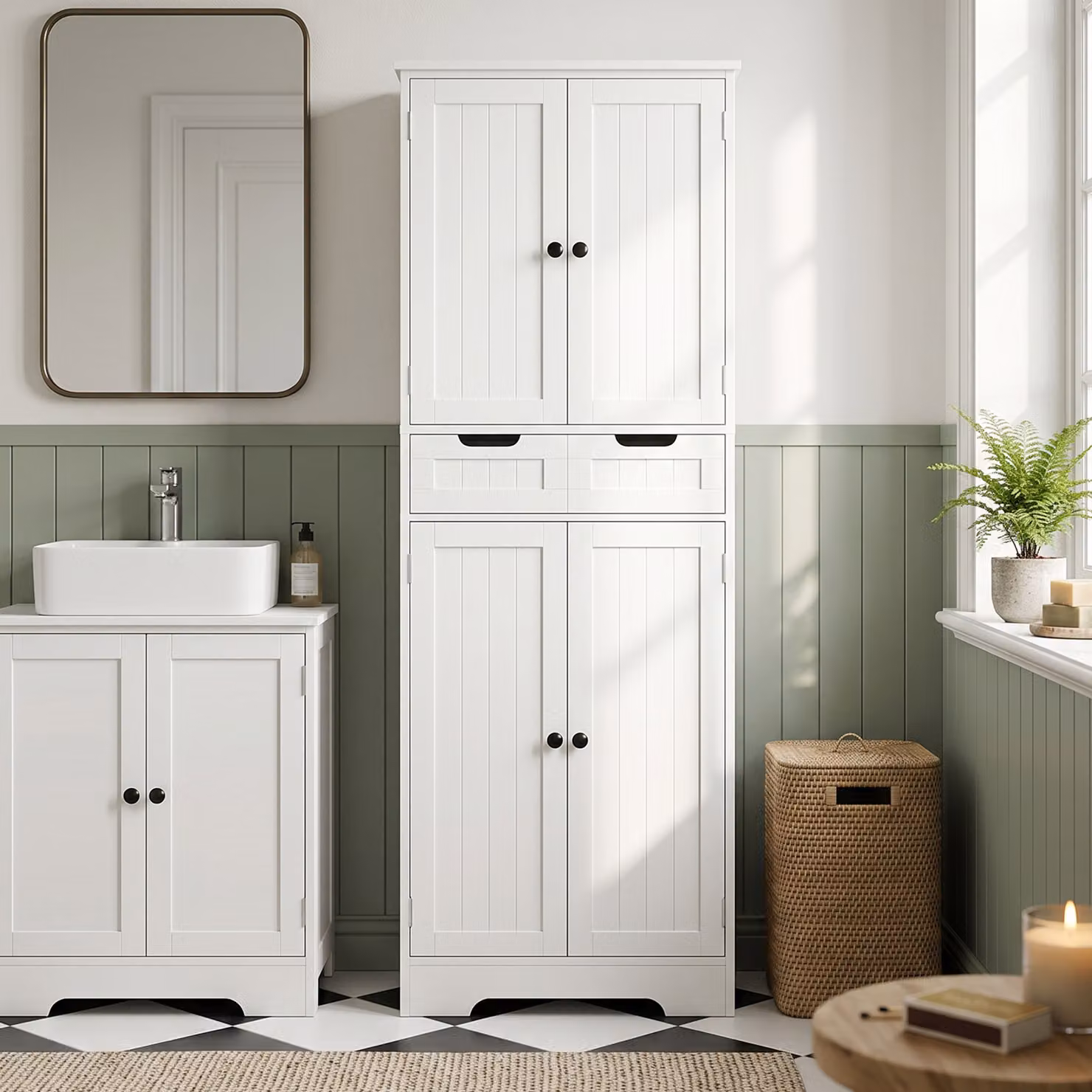 Mobile da Bagno Moderno HOMCOM Bianco con Cassetto e 4 Ante, L/P/H: 60 x 30 x 160 cm – 2