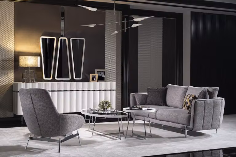 Wohnzimmer Sofagarnitur Grau Dreisitzer Sessel Luxus Couch Set 3 1 Sitzer