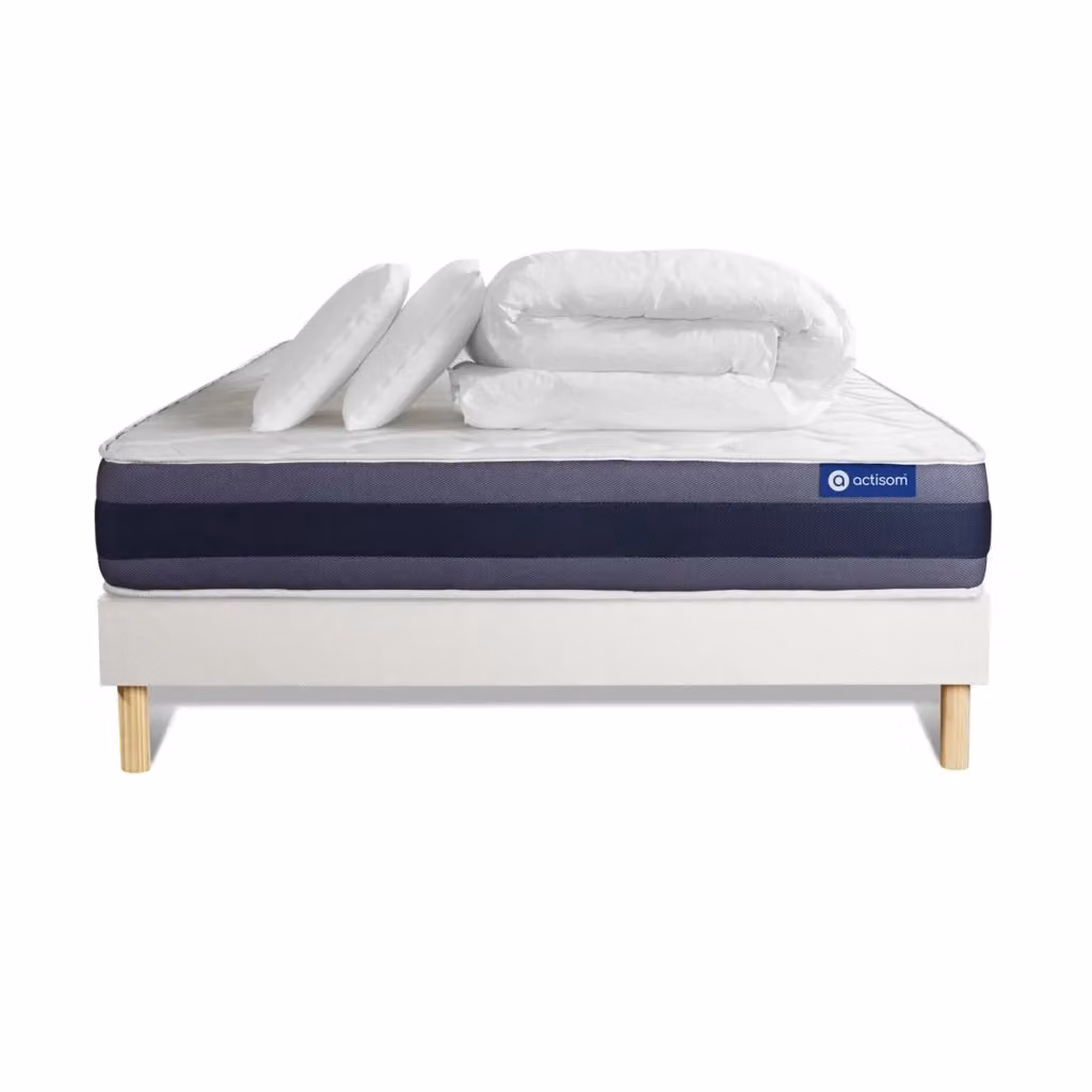 Set letto completo Actiflex Morpho con materasso ibrido, box spring con doghe, 2 cuscini e piumino, colore bianco – 2
