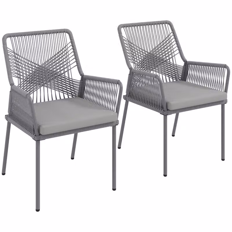 Set di 2 sedie da giardino Minimal in polyrattan grigio scuro con cuscini e braccioli per esterno – 2