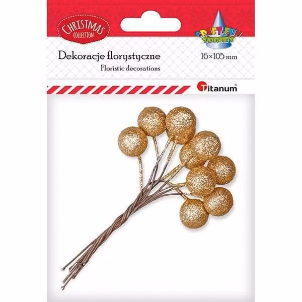 Filo con sfera glitterata oro 15mm 10pz