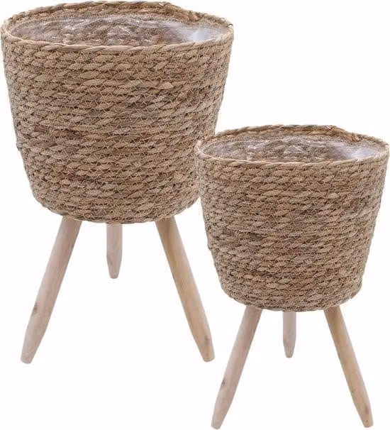 Portavasi Rotan con 3 gambe in legno - Ø 26 e 20 cm - Vaso con gambe per piante da appartamento