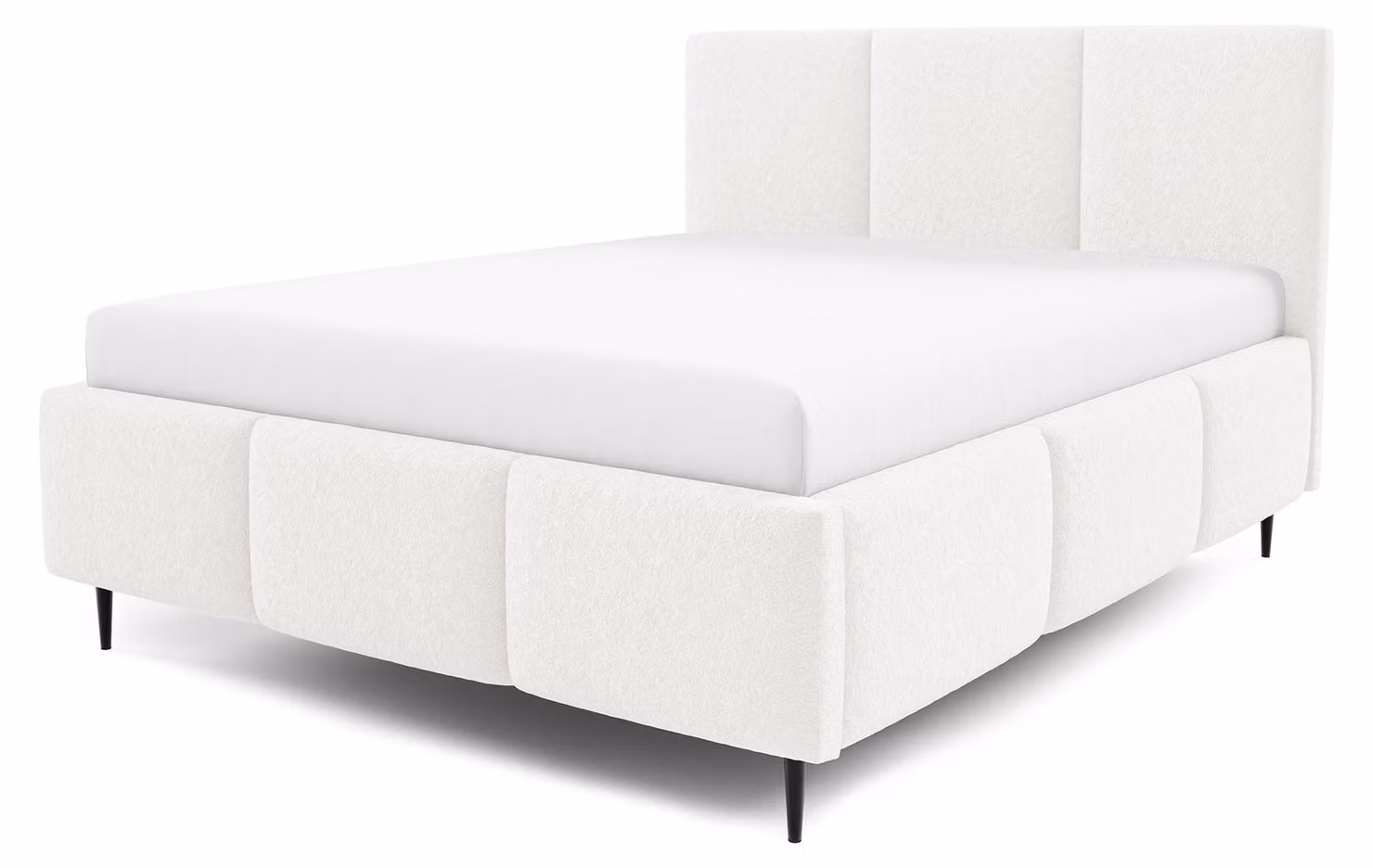 Letto imbottito con contenitore integrato, modello Melora, finitura "Morgennebel", dimensioni 140 x 200 cm