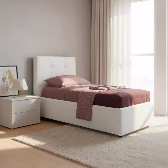 Letto singolo con contenitore Ascoli in ecopelle bianco L/P/H: 100 x 208 x 127 cm – 1