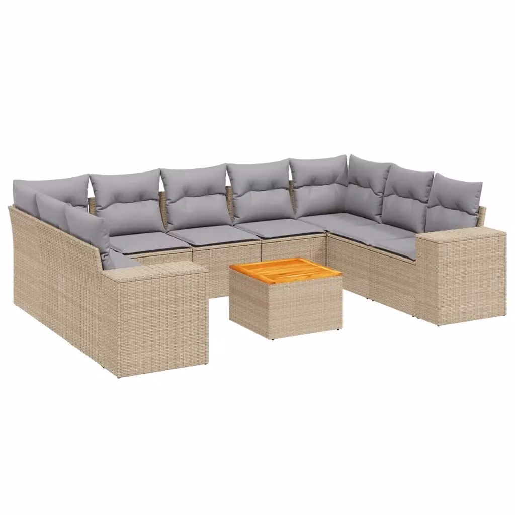 Set Divano da Giardino VIDAXL a Forma a U in Polyrattan con Cuscini Beige, 10 Pezzi – 2