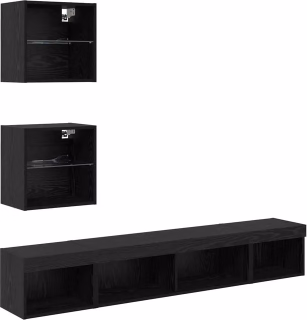 Unit¨¤ a muro per TV con LED 5 pz | Armadietto TV | Mobile Porta TV Rovere Nero Legno multistrato