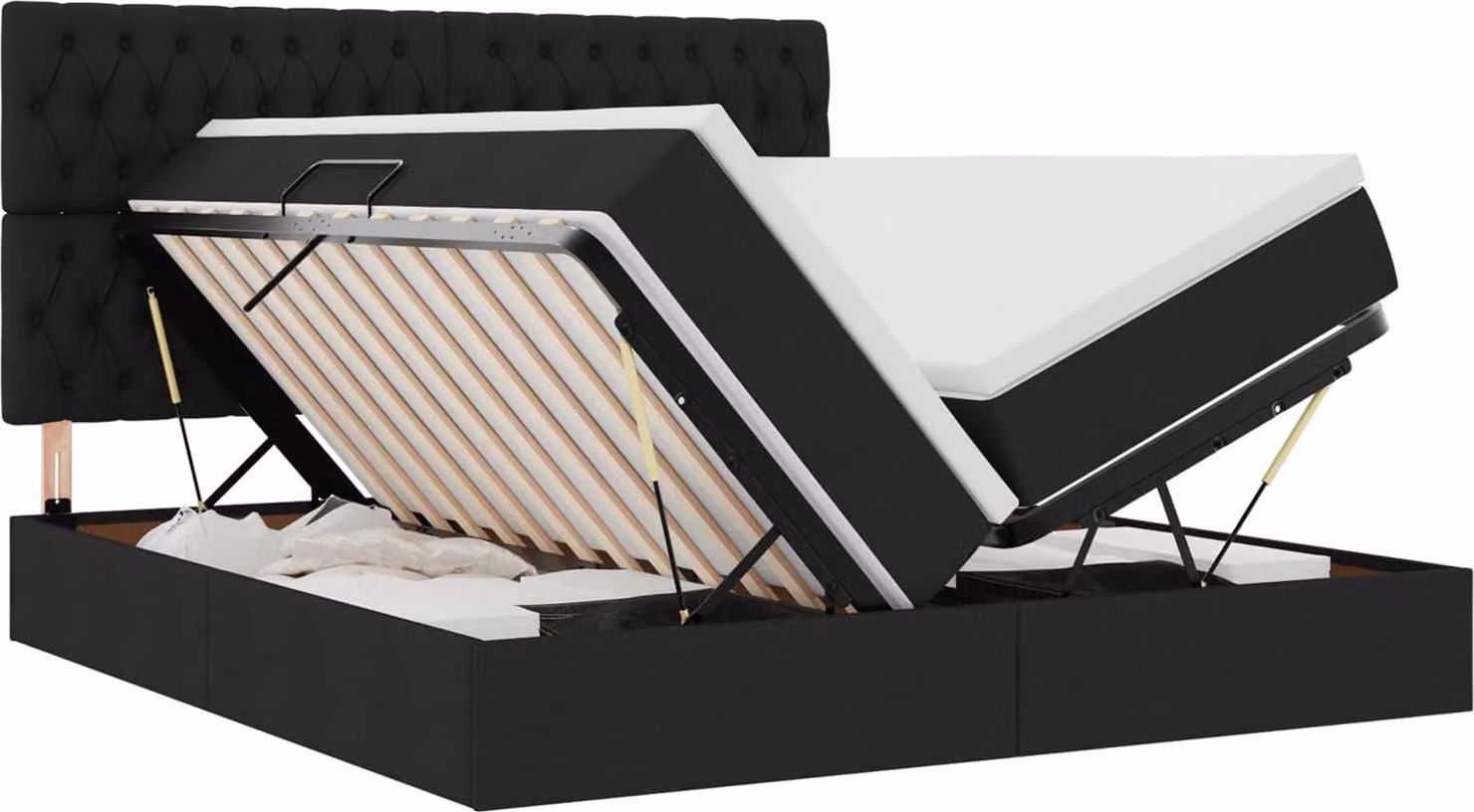 Letto con Contenitore con testiera Nero 200 x 200 cm Tessuto