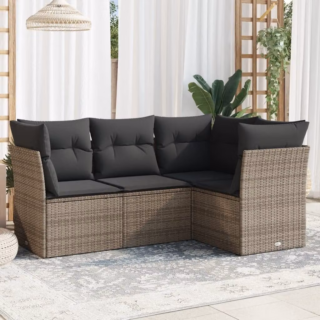 Maison Exclusive - Set da giardino 4 pezzi con cuscini Grigio Poly Rattan