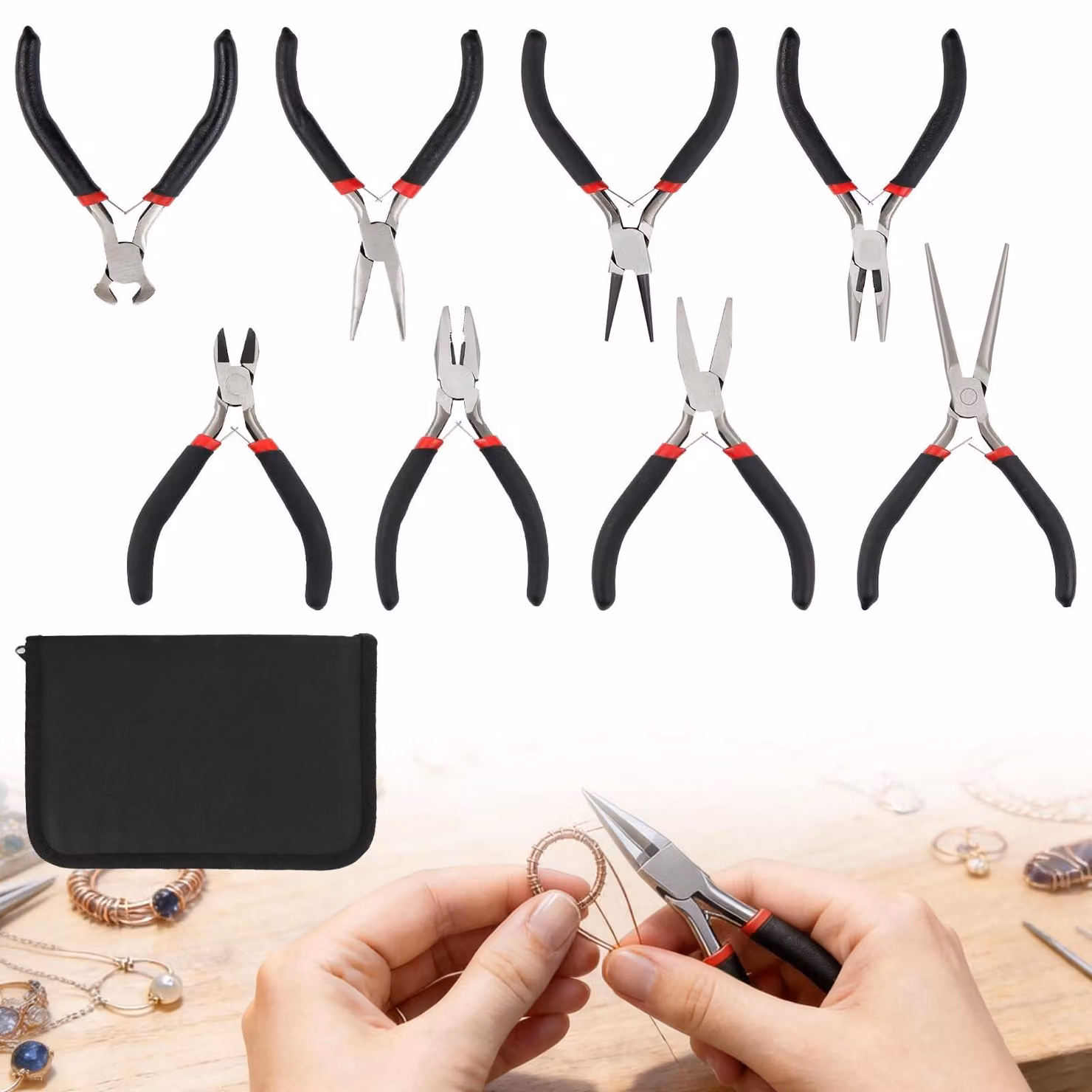 Set di 8 mini pinze a becco teso per la creazione di gioielli fai-da-te, con custodia