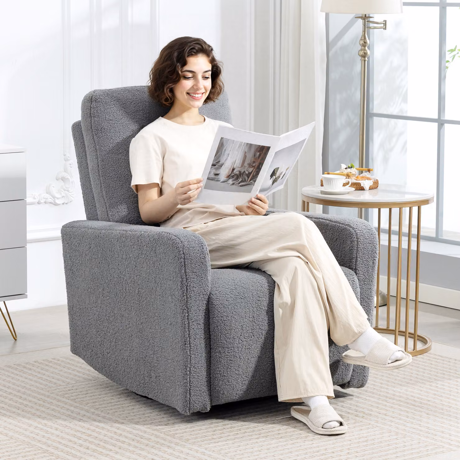 Poltrona relax reclinabile Outsunny in tessuto grigio con schienale regolabile e base girevole 360 gradi – 2