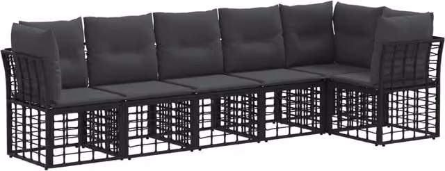 Set Divano da Giardino 6 pz | Set Salotto da Giardino Nero polyrattan