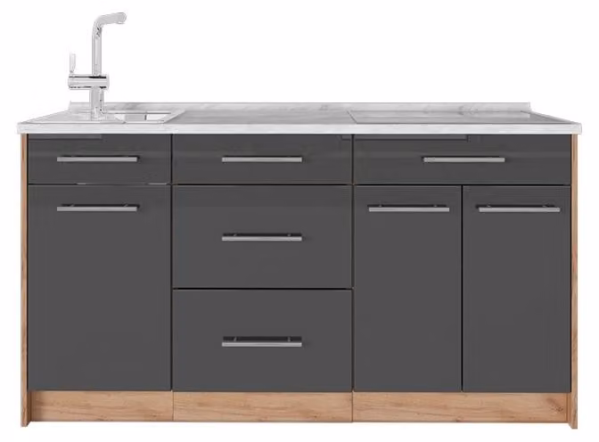 Cucine componibili piccole Vicco Fame-Line Antracite lucido 150 cm, PL Marmo, Model 65409