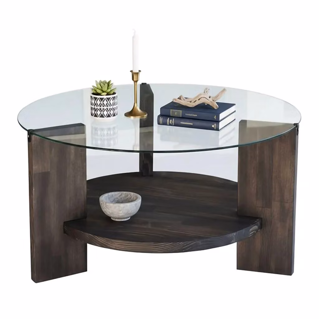 Tavolino da salotto DMORA Felino rotondo in vetro nero antracite e trasparente L/P/H: 75 x 75 x 40 cm – 2