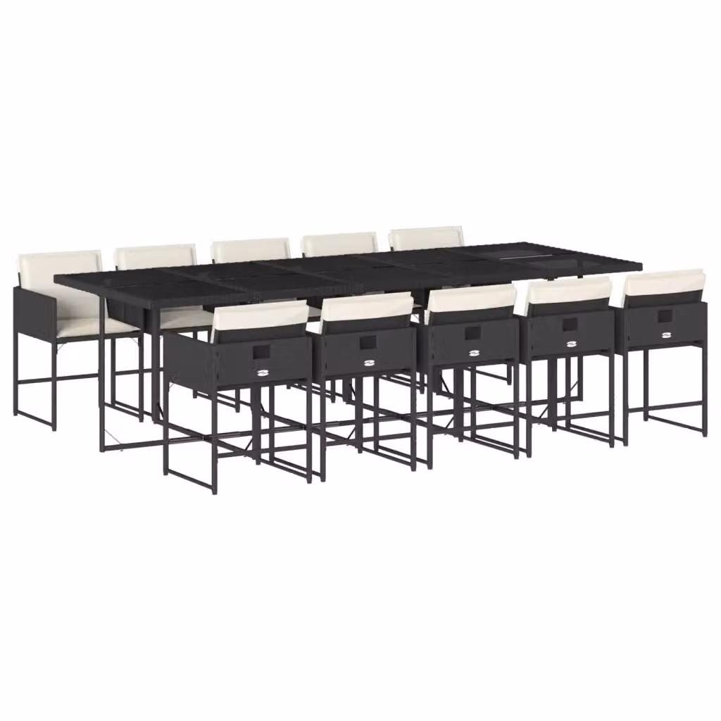 vidaXL Set da Pranzo da Giardino 11 pz in Polyrattan con Piano in Vetro e Cuscini Nero e Bianco – 2